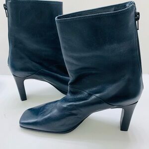 Elegant Navy Leather Ankle Boots, Size 10 M
